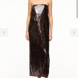 STAUD Strapless Sequin Maxi Dress in Brown